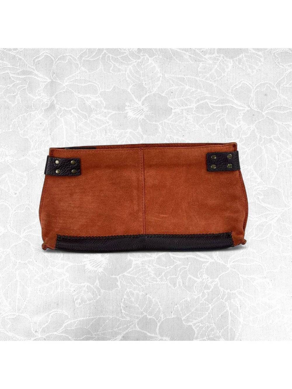 Michael Stars Burnt Orange Suede Brown Leather Clutch